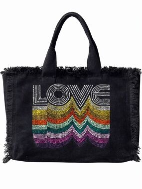 Love Repeater Black Canvas Tote Bag
